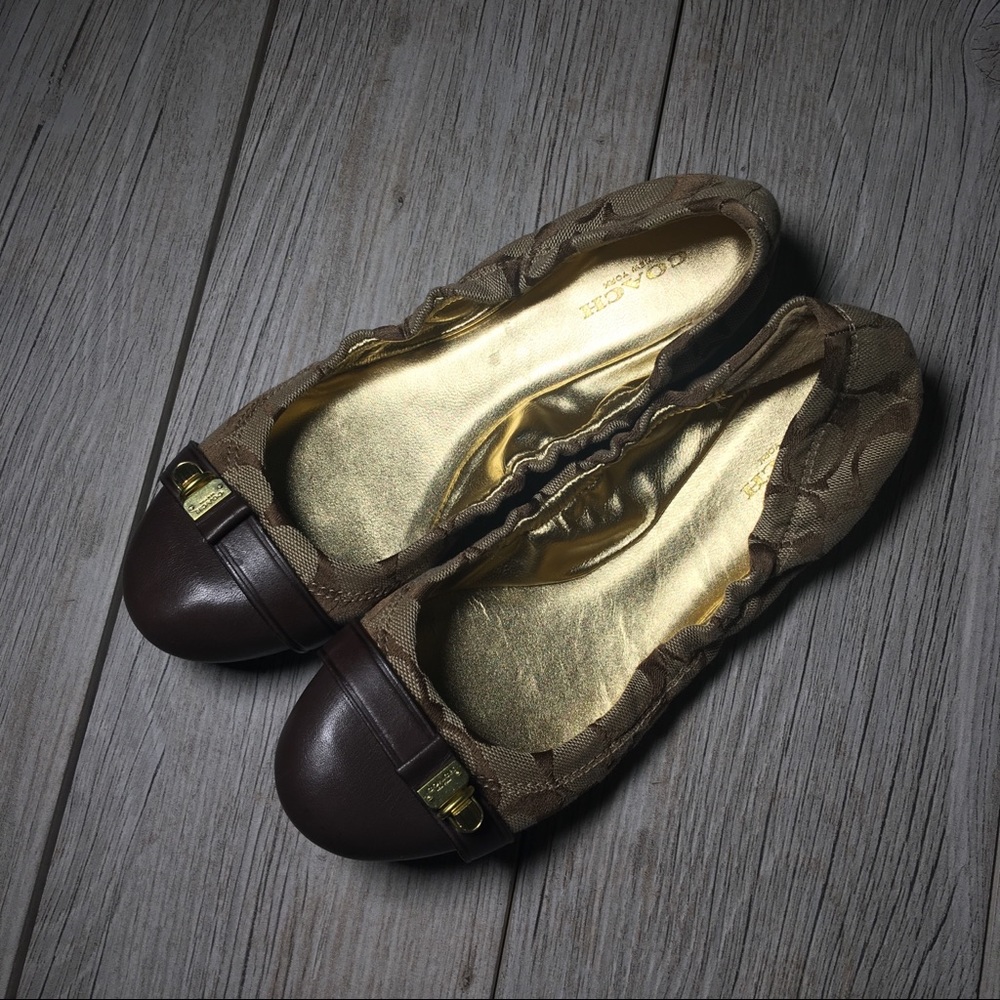 Coach C flats with gold buckle